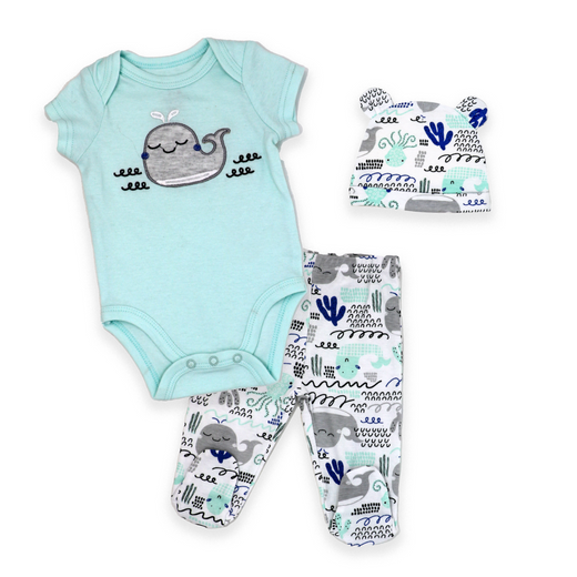 Ensemble cadeau 3 pces bébé unisexe baleine cache-couche pantalon chapeau Boutique Petite Canaille