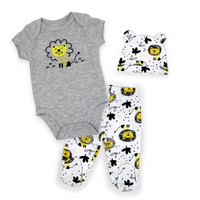 Ensemble cadeau 3 pces bébé unisexe lion cache-couche pantalon chapeau Boutique Petite Canaille