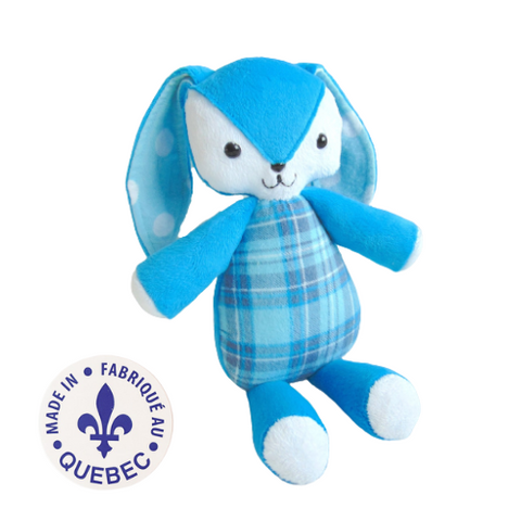 Toutou lapin a carreaux fait à la main au Québec par Créations Camomille Boutique Petite Canaille