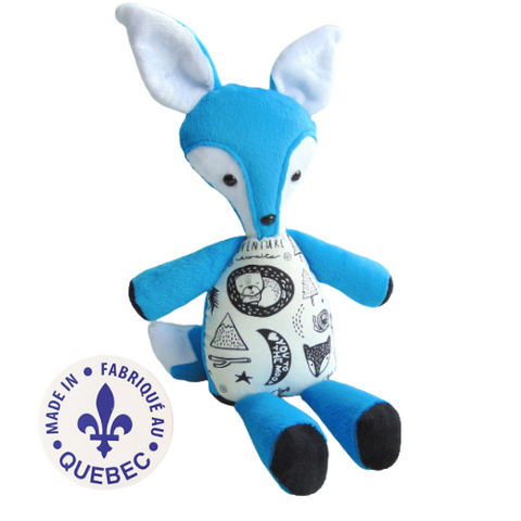 Toutou renard bleu fait à la main au Québec par Créations Camomille Boutique Petite Canaille